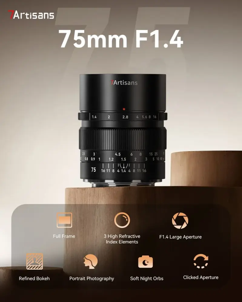  7Artisans 75mm f/1.4 Fullformatsobjektiv for Leica L Rask levering fra Sverige.