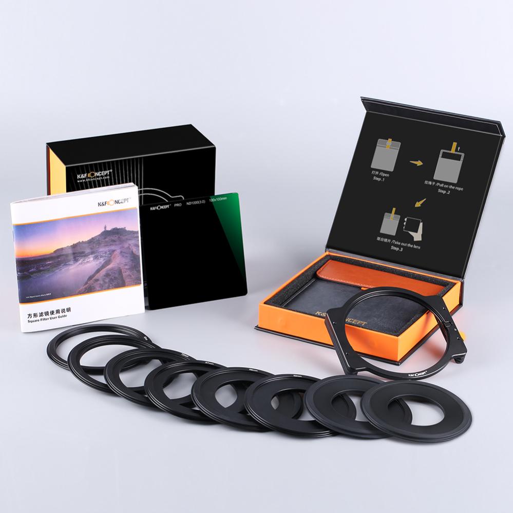 K&F Concept K\&F Concept 100mm Filter-Kit ND1000 & Filterholder med 8x adapterringer
