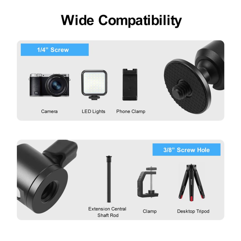  Puluz Tilt svinghode mini 1/4-tommers utvendig gjenge med knottlås Rask levering fra Sverige.