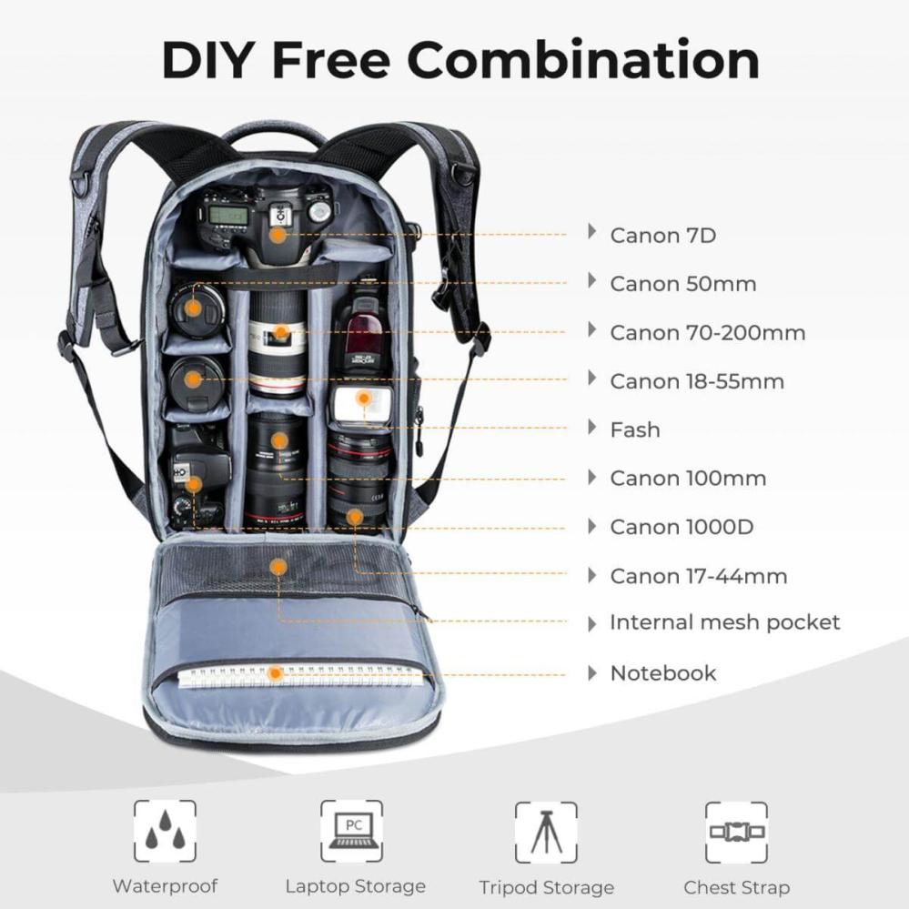 K&F Concept K\&F Concept Kameraryggsekk med stort rom for kamera 17 liter