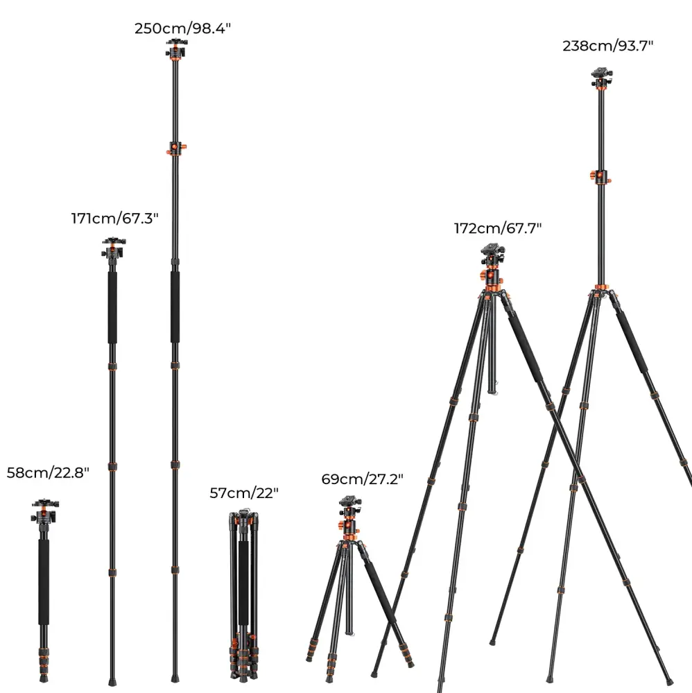  K&F Concept kamerastativ med kulehode og nedfellbar midtsøyle 238 cm Rask levering fra Sverige.
