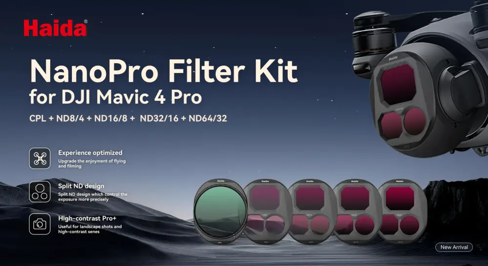  Haida NanoPro 5-delt filtersett for DJI Mavic 4 Pro – CPL + ND8–ND64 Rask levering fra Sverige.