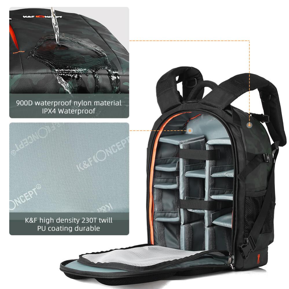 K&F Concept K\&F Concept Kameraryggsekk med stor kameroppbevaring IPX4
