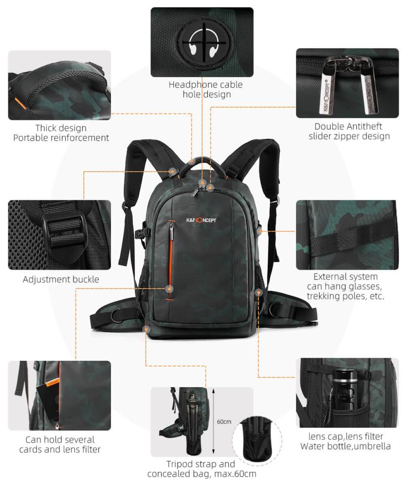 K&F Concept K\&F Concept Kameraryggsekk med stor kameroppbevaring IPX4