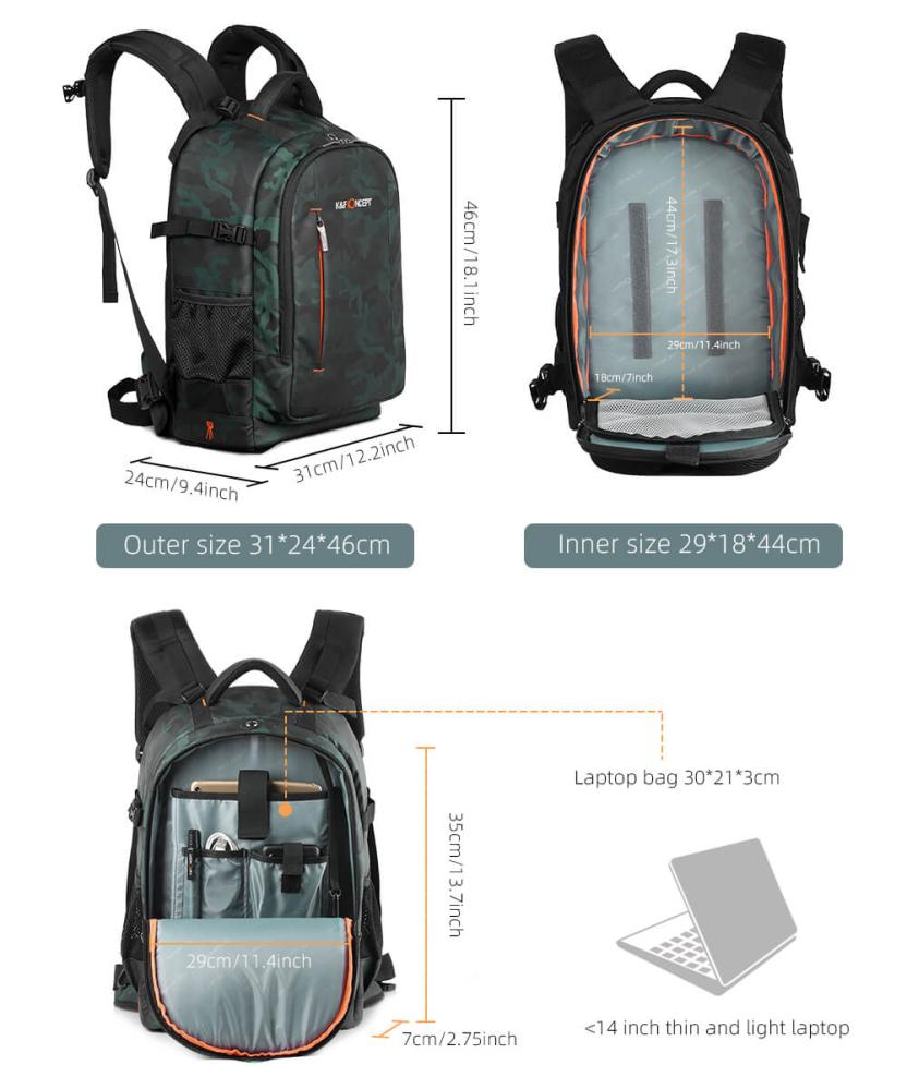 K&F Concept K\&F Concept Kameraryggsekk med stor kameroppbevaring IPX4