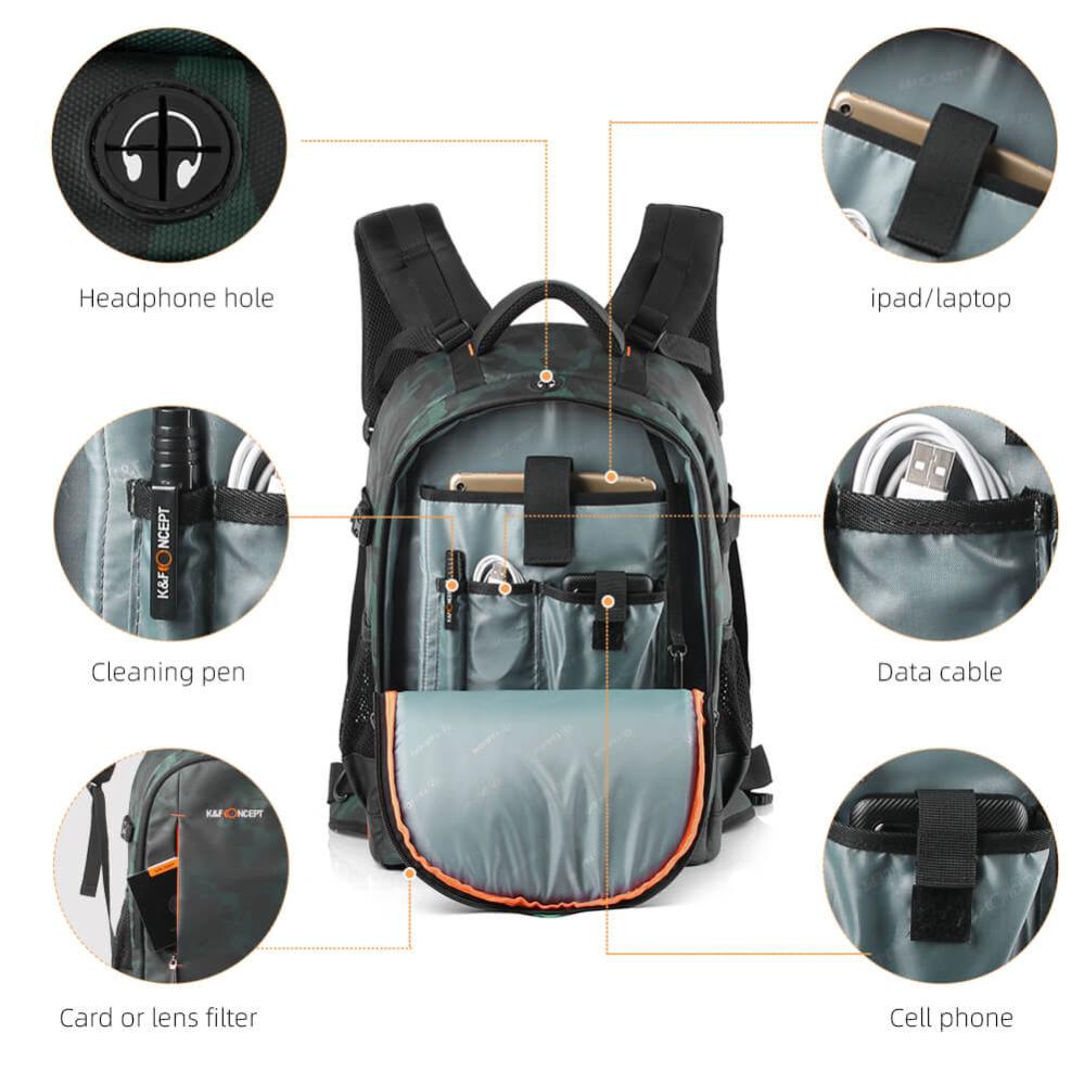 K&F Concept K\&F Concept Kameraryggsekk med stor kameroppbevaring IPX4