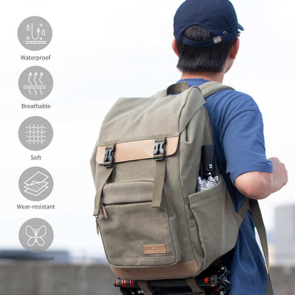 K&F Concept K&f concept kameraryggsekk kamoflagegrön canvas uttakbar innerbeskyttelse