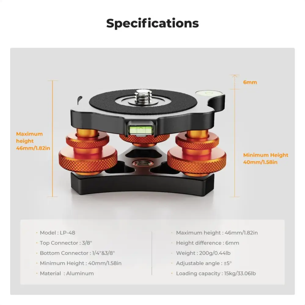  K&F Concept LP-48 nivelleringsbase for stativ ±5° – 15 kg Rask levering fra Sverige.