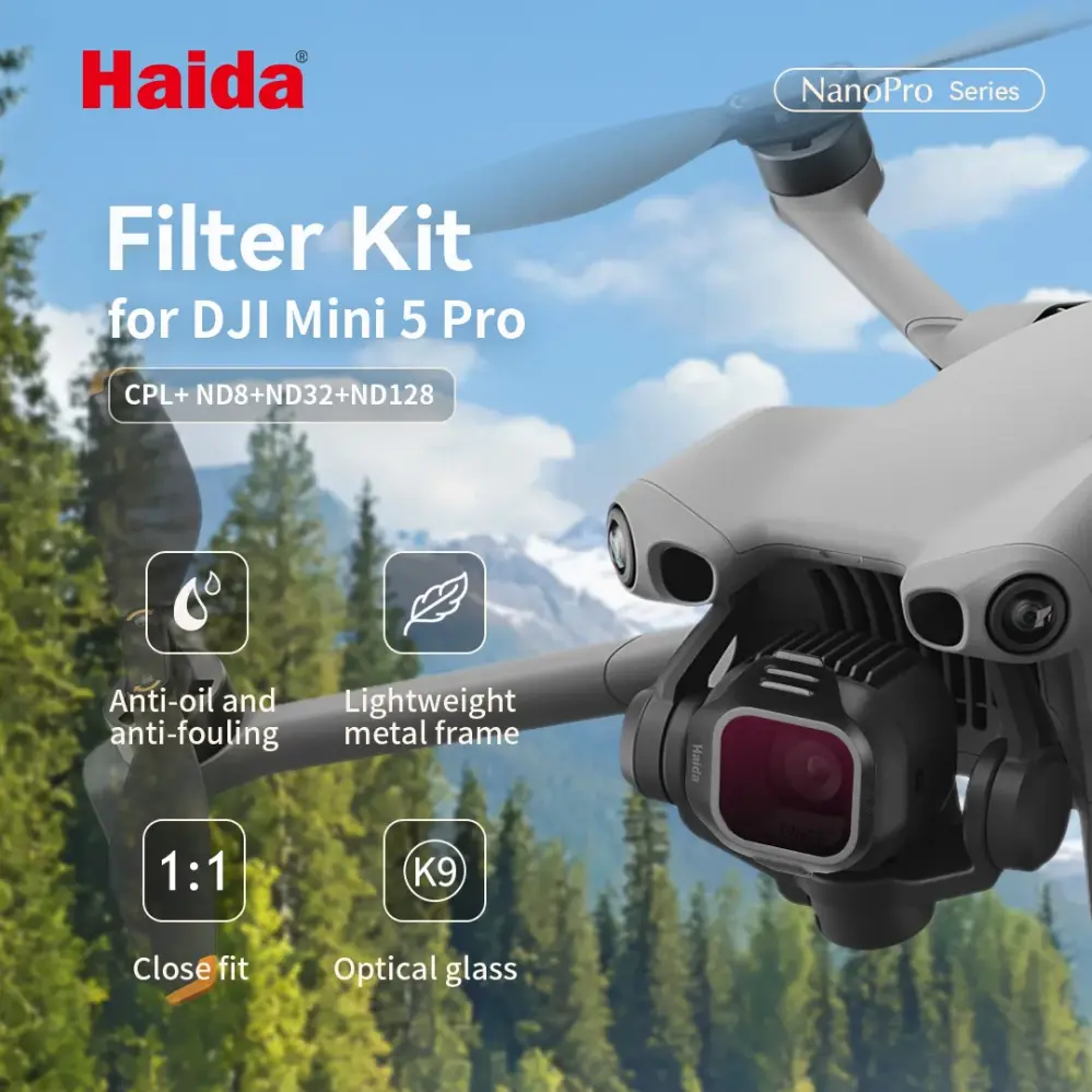  Haida filtersett for DJI Mini 5 Pro – ND8, ND32, ND128 & CPL Rask levering fra Sverige.