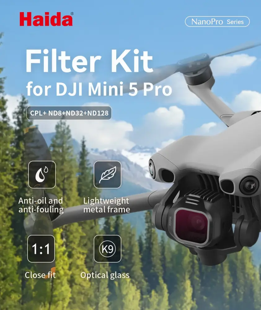  Haida filtersett for DJI Mini 5 Pro – ND8, ND32, ND128 & CPL Rask levering fra Sverige.