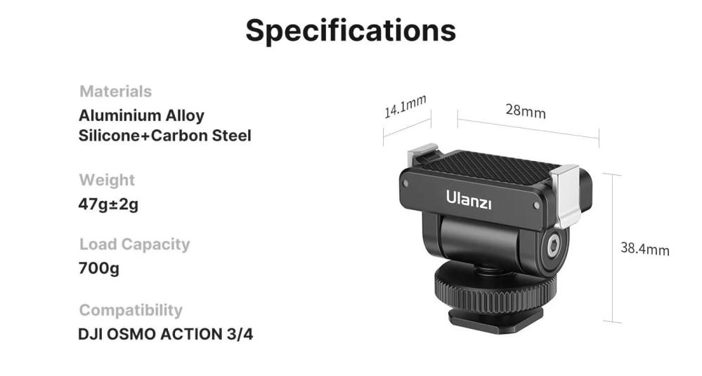  Ulanzi CA22 blitskoadapter for DJI Osmo Action 4 / 3 og Pocket 3 Rask levering fra Sverige.