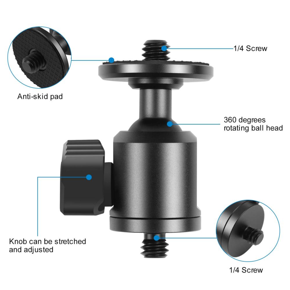  Puluz Tilt svinghode mini 1/4-tommers utvendig gjenge med knottlås Rask levering fra Sverige.