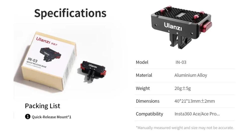  Ulanzi IN-01 magnetisk hurtigfeste for Insta360 actionkameraer Rask levering fra Sverige.