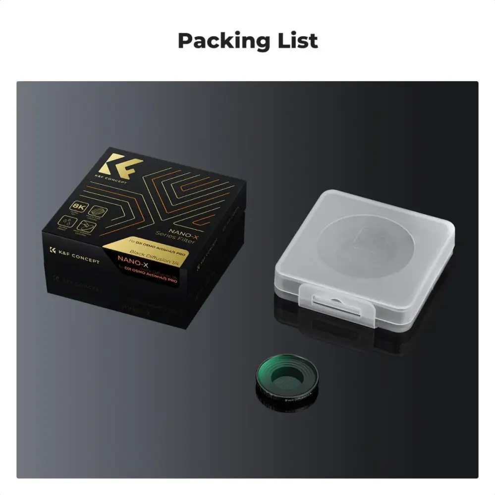  K&F Concept Black Diffusion 1/4-filter for DJI Osmo Action 4 / 5 Pro Rask levering fra Sverige.