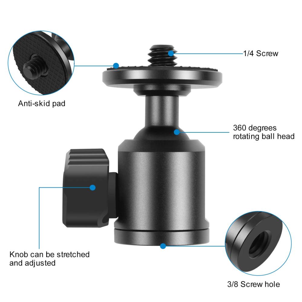  Puluz Tilt svinghode mini 1/4-tommers utvendig gjenge med knottlås Rask levering fra Sverige.