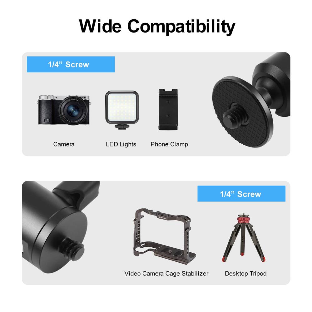  Puluz Tilt svinghode mini 1/4-tommers utvendig gjenge med knottlås Rask levering fra Sverige.