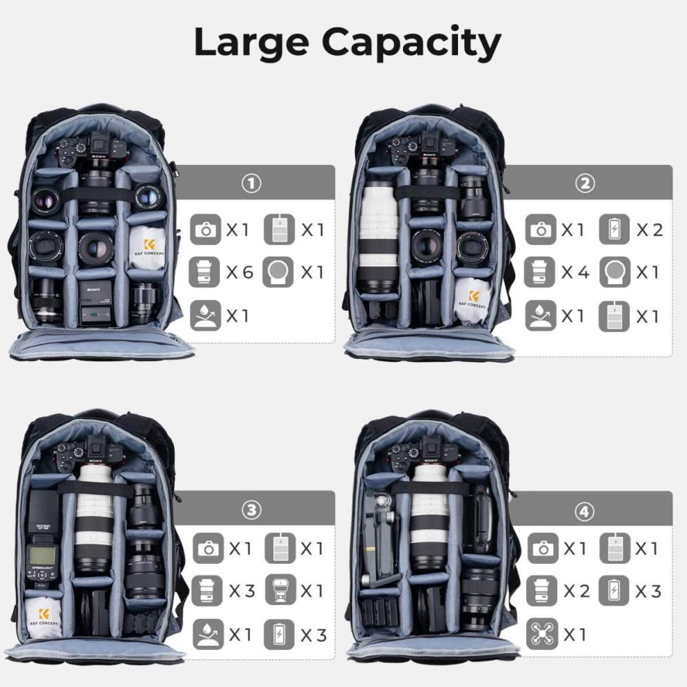  K&F Concept Kameraryggsekk med avtagbar innerbeskyttelse / innsats 17l Rask levering fra Sverige.