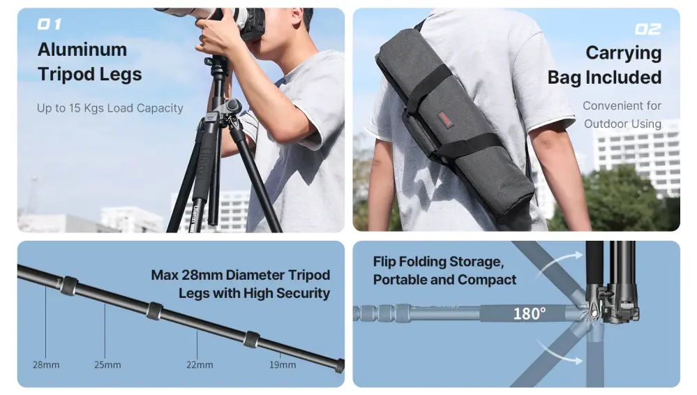 Ulanzi TT09 Arca Videostkativ 142cm av kolfiber resestkativ Rask levering fra Sverige.