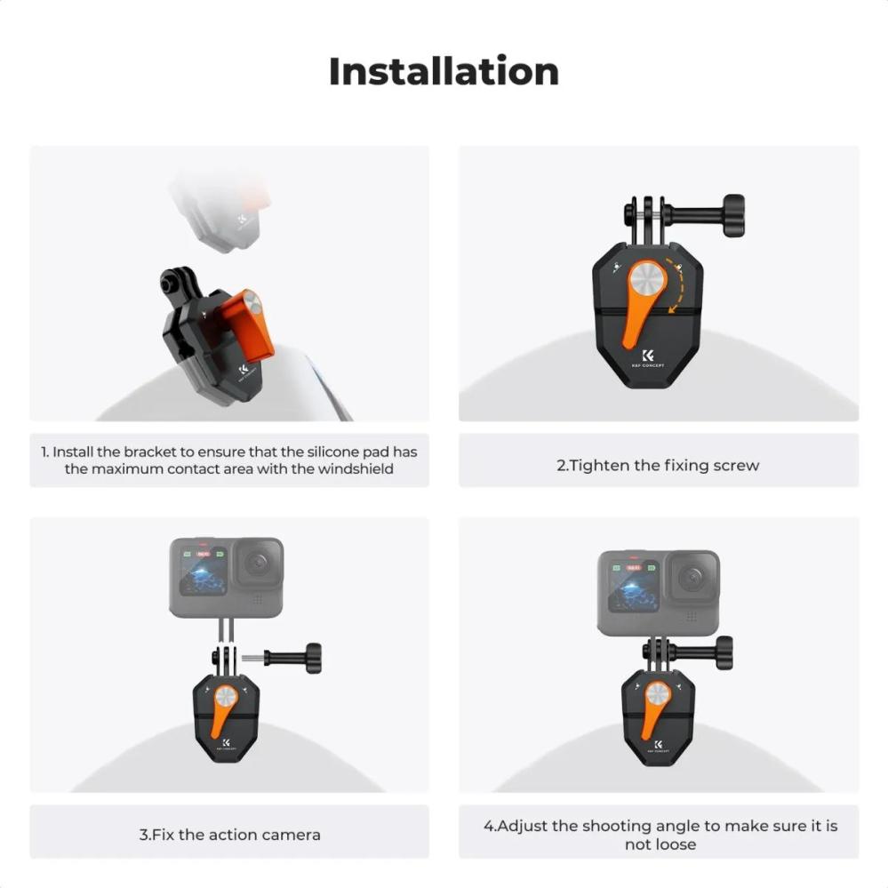  K&F Concept Vindskjermfeste for actionkamera på motorsykkelens vindskjerm Rask levering fra Sverige.