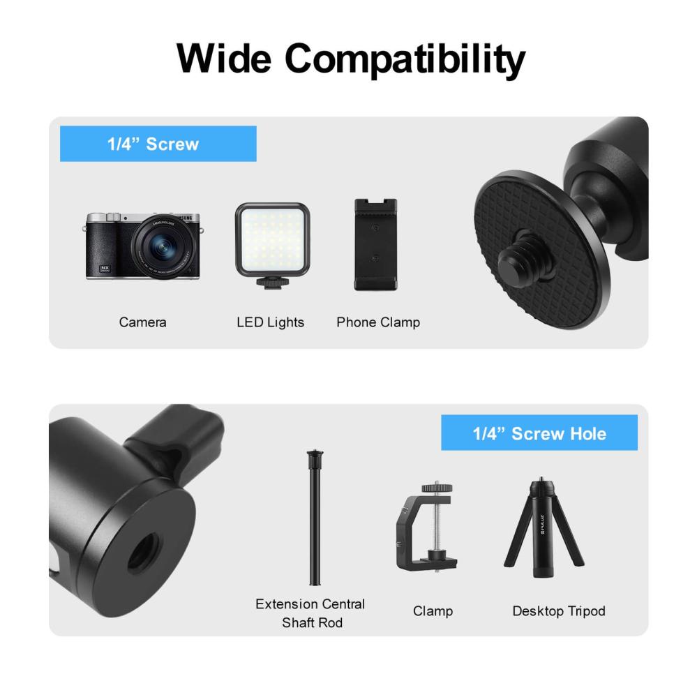  Puluz mini kulehode med 1/4″ hann­gjenge og knopplås Rask levering fra Sverige.