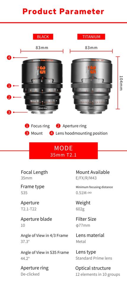 7Artisans 7Artisans 35mm T2.1 S35 Cine objektiv for Fujifilm X – Perfekt for filmskaping