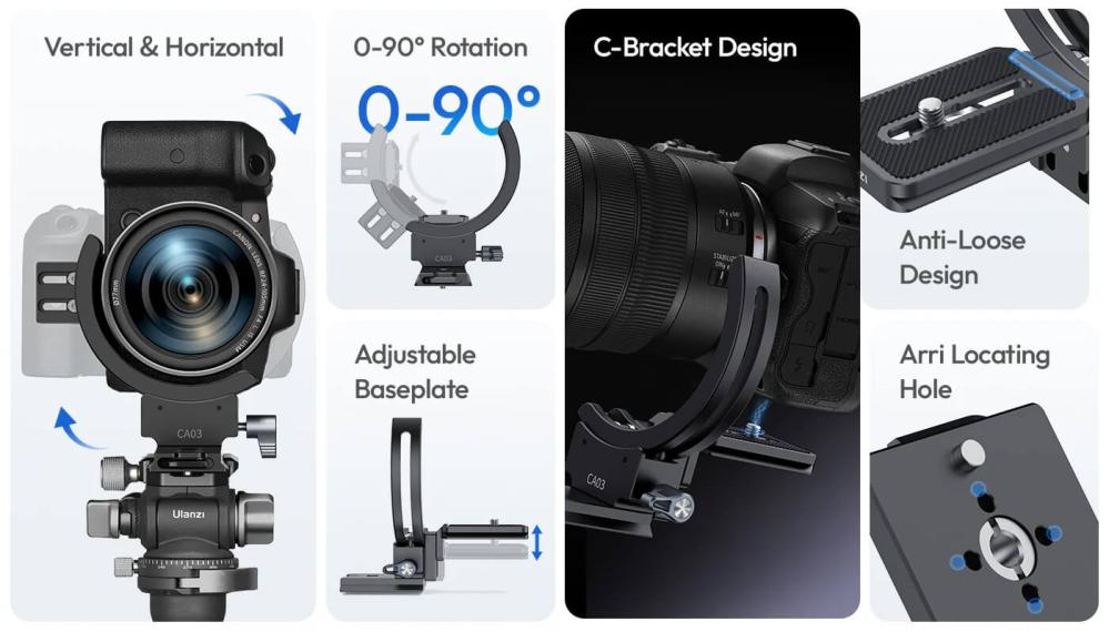  Ulanzi CA05 objektivkrage med justerbar Arca-plate Rask levering fra Sverige.