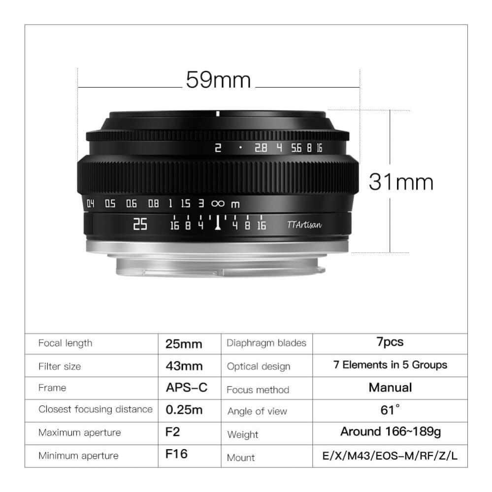 TTArtisan TTArtisan 25mm f/2.0 objektiv APS-C for Nikon Z