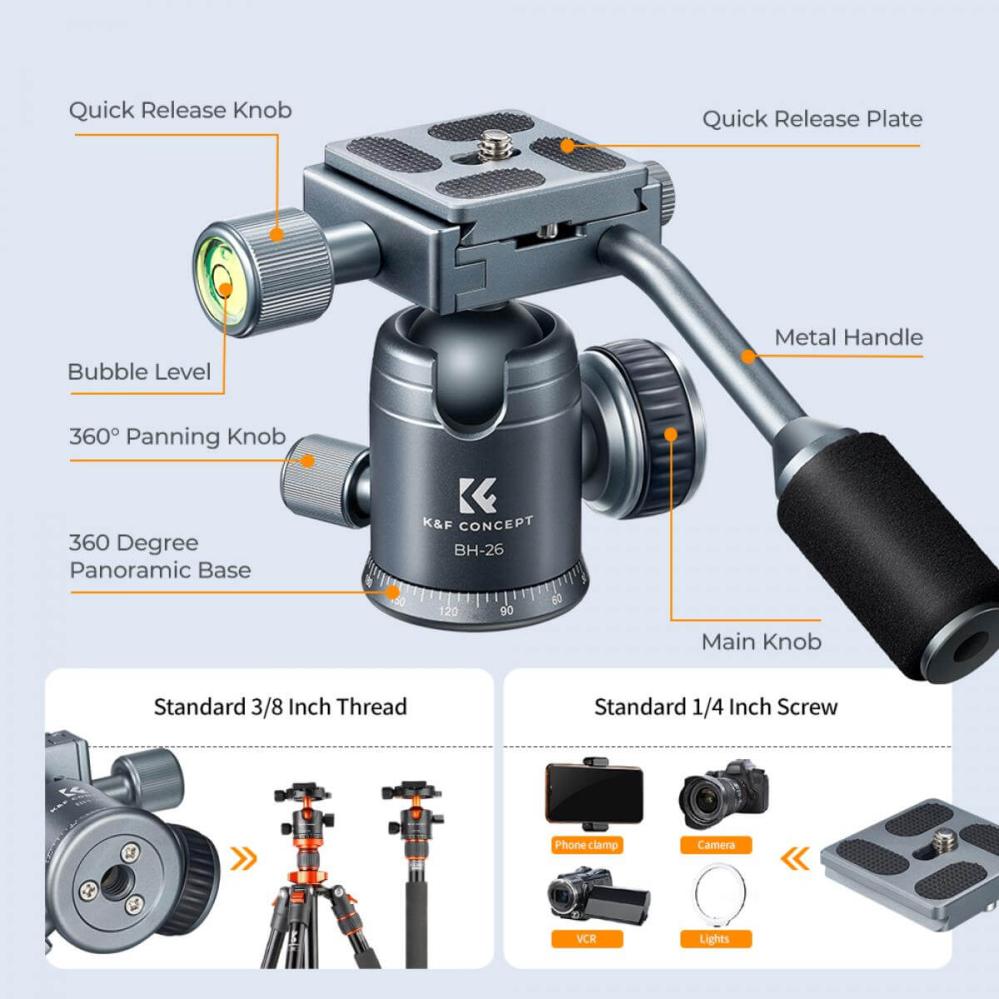  K&F Concept BH-26 kulehode med panoramainndeks og spak Rask levering fra Sverige.