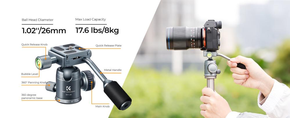  K&F Concept BH-26 kulehode med panoramainndeks og spak Rask levering fra Sverige.