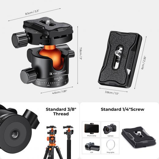 K&F Concept BH-32L kulehode med panoramaindeksering for kamerastativ, 12 kg Rask levering fra Sverige.