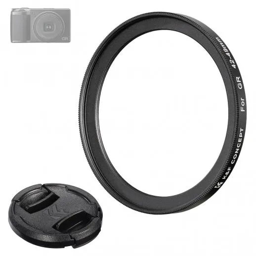 K&F Concept K&F Concept Step Up Ring 42-49 og objektivdeksel for Ricoh GR-serien