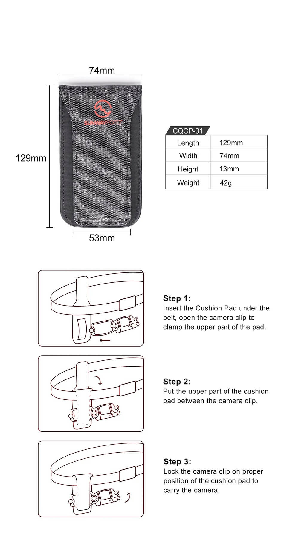 Sunwayfoto Sunwayfoto CQCP-01 Festepolstring for kameraholster/Camera Clip - Returex