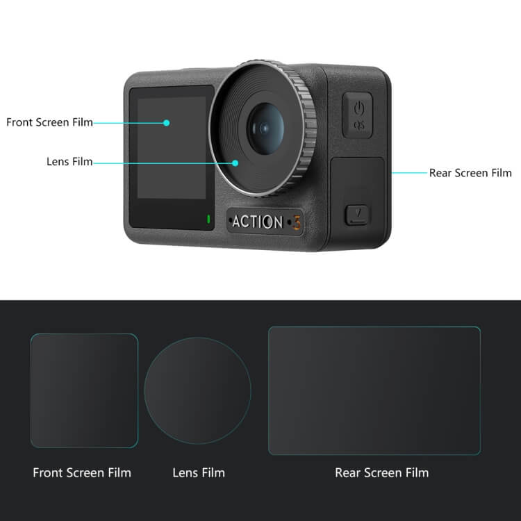  Skjermbeskyttelse og linsebeskyttelse for DJI Osmo Action 3 i herdet glass Rask levering fra Sverige.