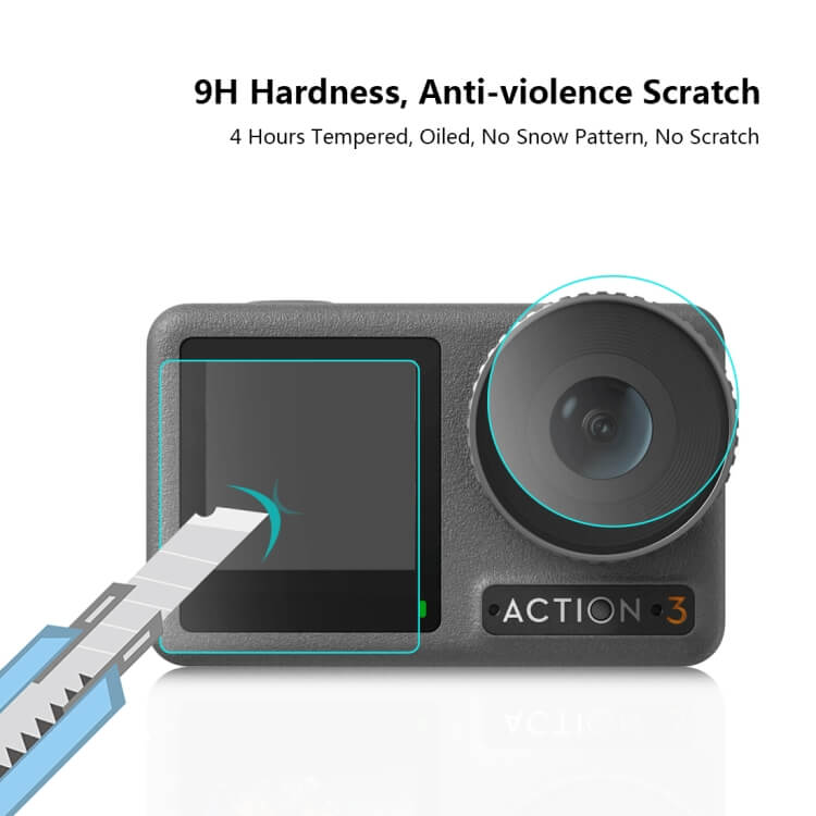  Skjermbeskyttelse og linsebeskyttelse for DJI Osmo Action 3 i herdet glass Rask levering fra Sverige.