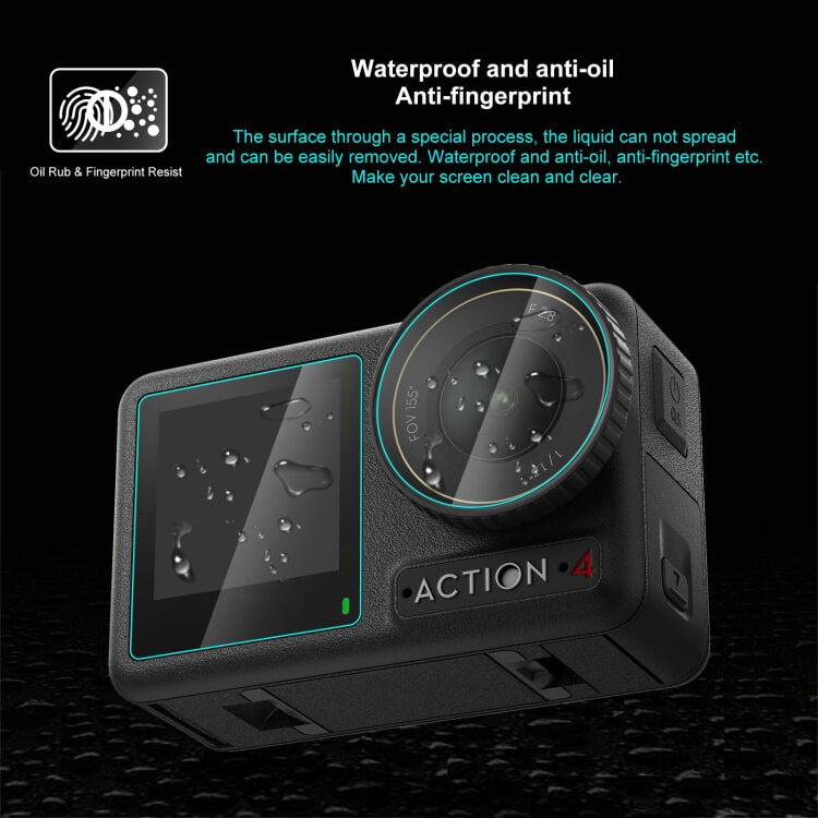  Skjermbeskyttelse og linsebeskyttelse for DJI Osmo Action 4 i herdet glass Rask levering fra Sverige.