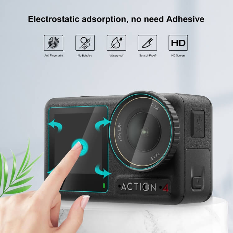  Skjermbeskyttelse og linsebeskyttelse for DJI Osmo Action 4 i herdet glass Rask levering fra Sverige.