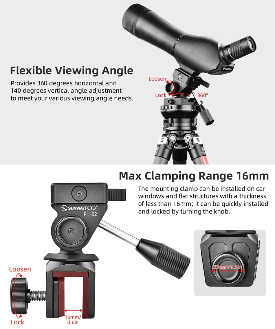  Sunwayfoto CPH-02 videohode med bilvindu­feste for kamera/kikkert Rask levering fra Sverige.
