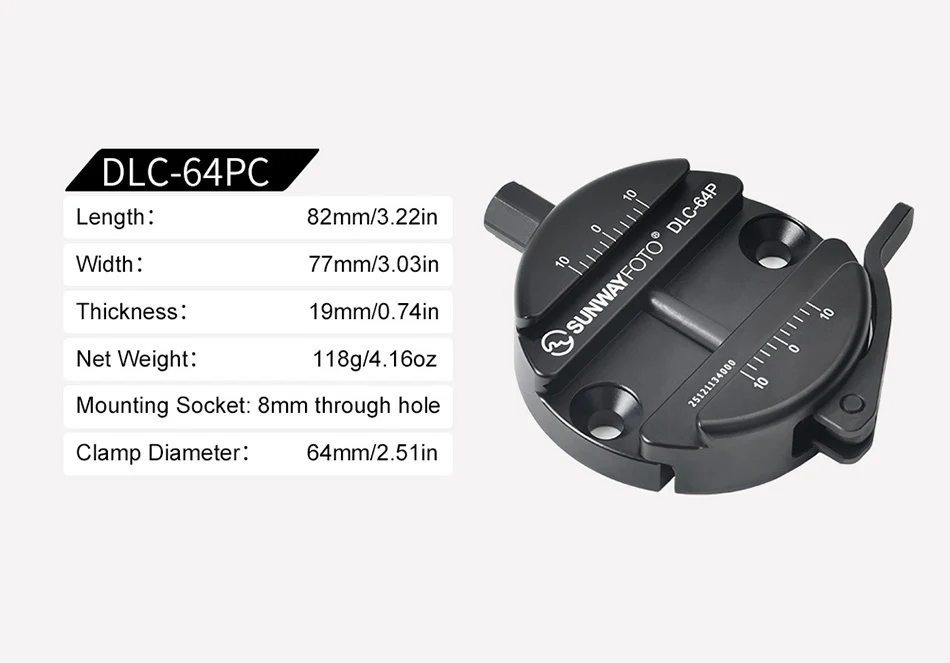  Sunwayfoto DLC-64PC Arca hurtigfeste 64mm Rask levering fra Sverige.