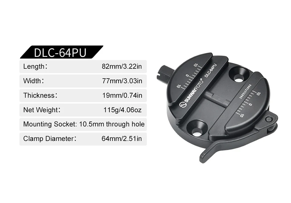  Sunwayfoto DLC-64PC Arca hurtigfeste 64mm Rask levering fra Sverige.