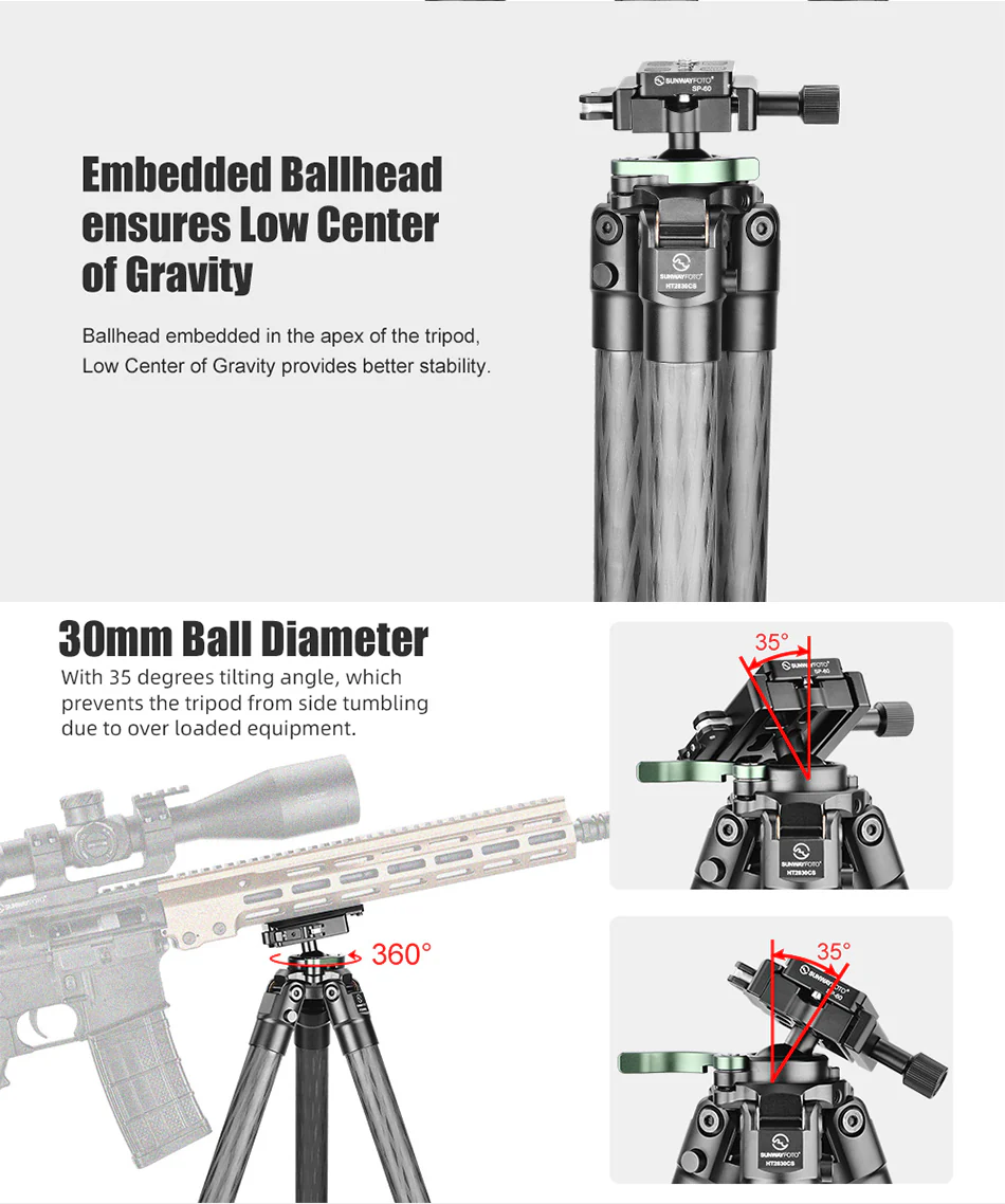 Sunwayfoto Sunwayfoto T4040CM karbonfiberstativ 161cm for tung utstyr foto/jakt 40 kg