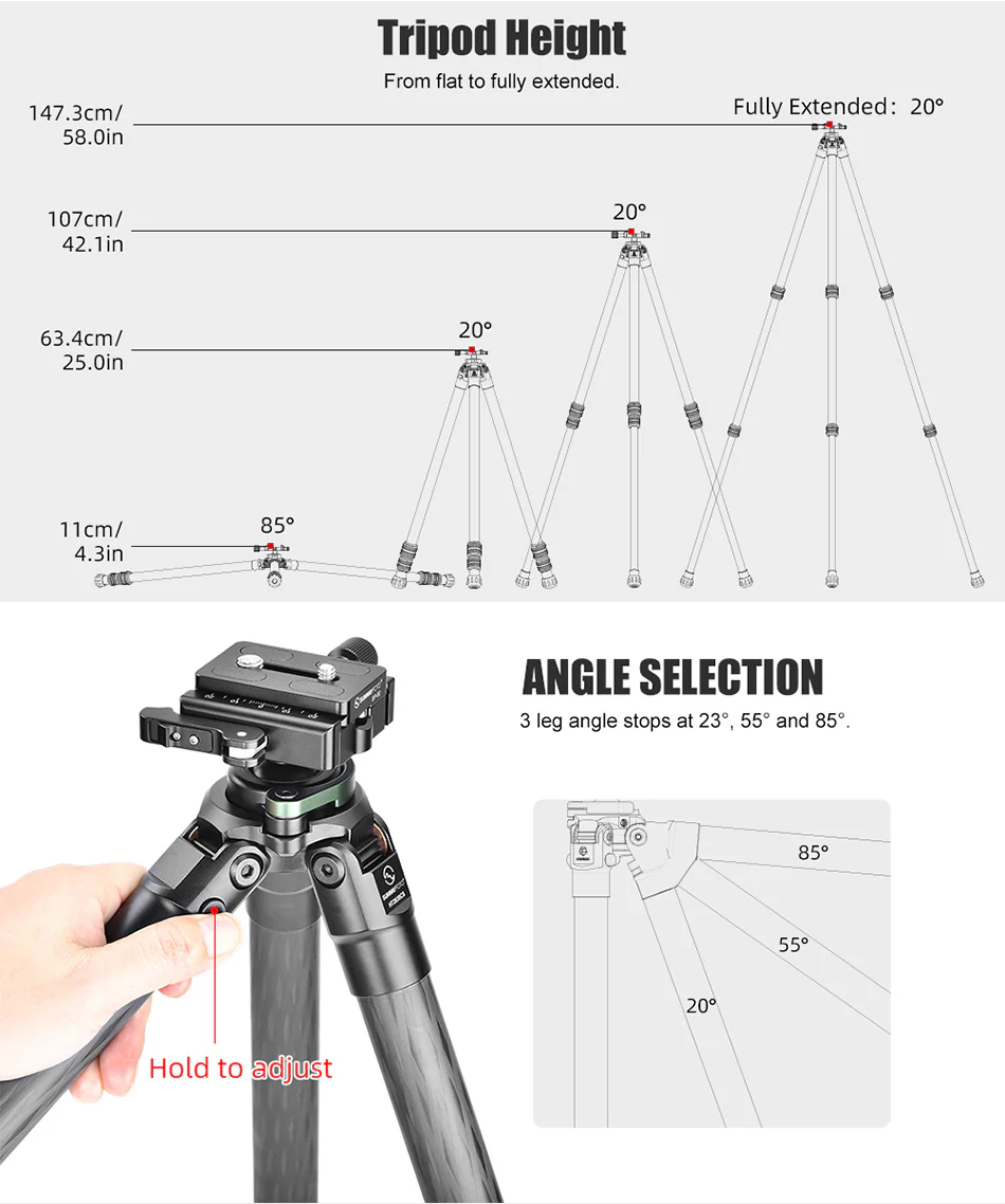 Sunwayfoto Sunwayfoto T4040CM karbonfiberstativ 161cm for tung utstyr foto/jakt 40 kg