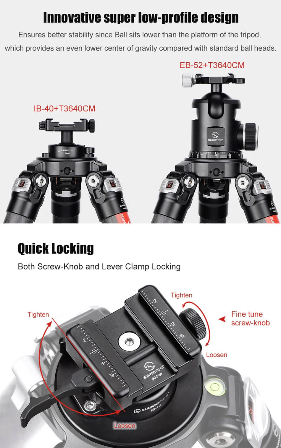 Sunwayfoto Sunwayfoto IB-40 Lavprofilskulehode for Picatinny/Nato-fästen & Arca Swiss