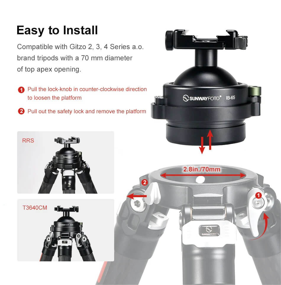 Sunwayfoto Sunwayfoto IB-65 kulehode for Picatinny/Nato-fästen & Arca Swiss