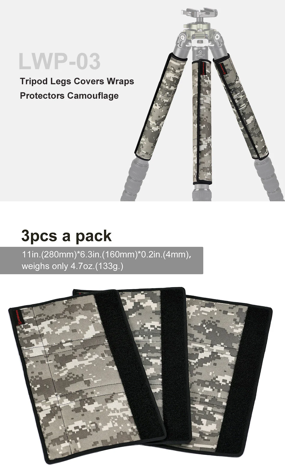  Sunwayfoto Kamuflasje stativbensbeskyttere 3-pack – Passer bendiameter 28–36 mm Rask levering fra Sverige.
