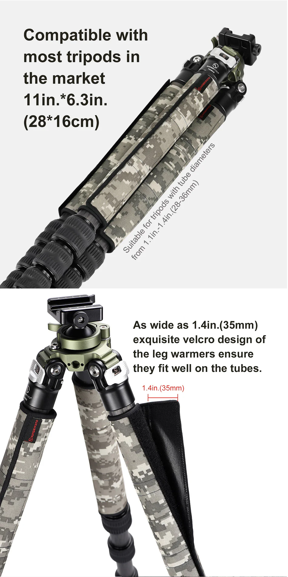  Sunwayfoto Kamuflasje stativbensbeskyttere 3-pack – Passer bendiameter 28–36 mm Rask levering fra Sverige.