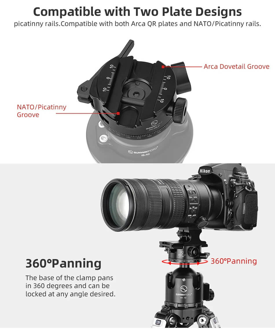  Sunwayfoto PC-58LP feste 360° pan for Picatinny og Arca Swiss Rask levering fra Sverige.