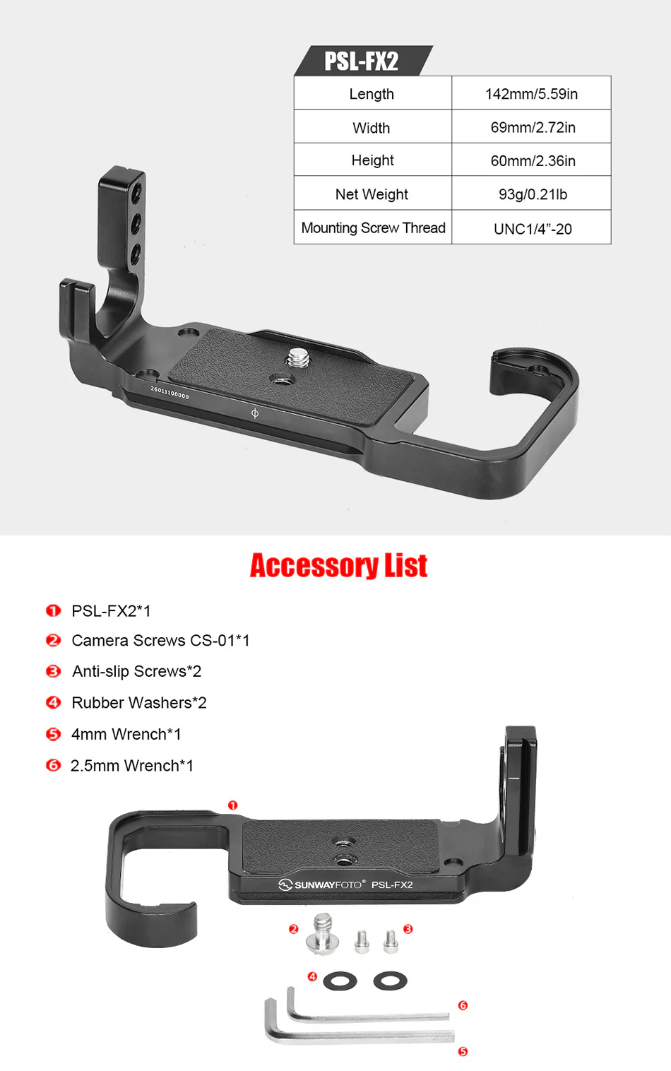  Sunwayfoto PSL-FX2 L-bracket for Sony FX2 Arca-kompatibel Rask levering fra Sverige.
