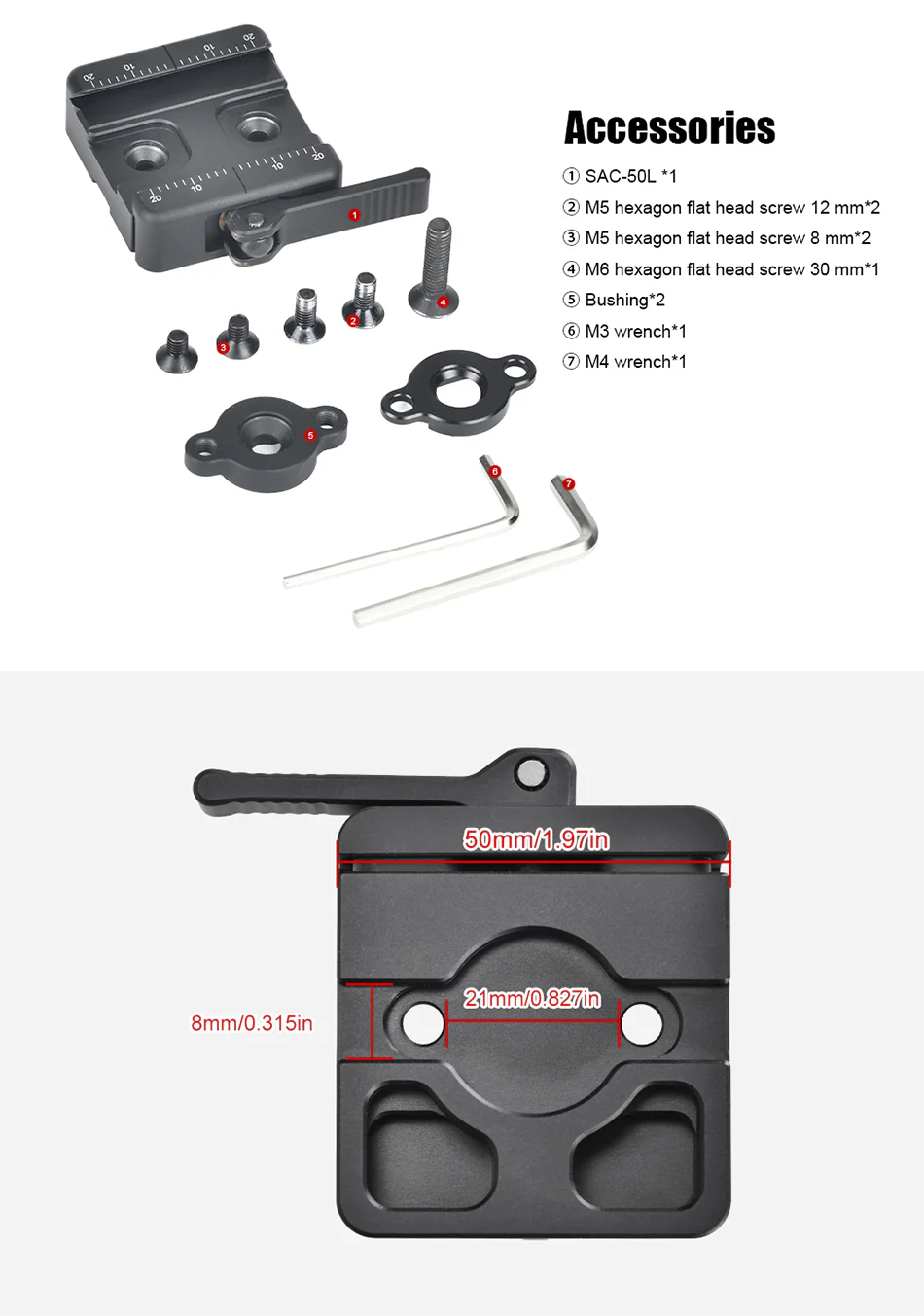  Sunwayfoto SAC-50L 50 mm hurtigfeste med låsespak for Arca-Swiss & A.R.M.S 17S Rask levering fra Sverige.
