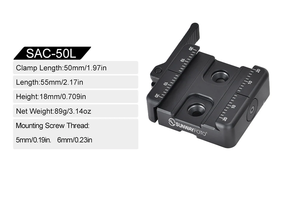  Sunwayfoto SAC-50L 50 mm hurtigfeste med låsespak for Arca-Swiss & A.R.M.S 17S Rask levering fra Sverige.