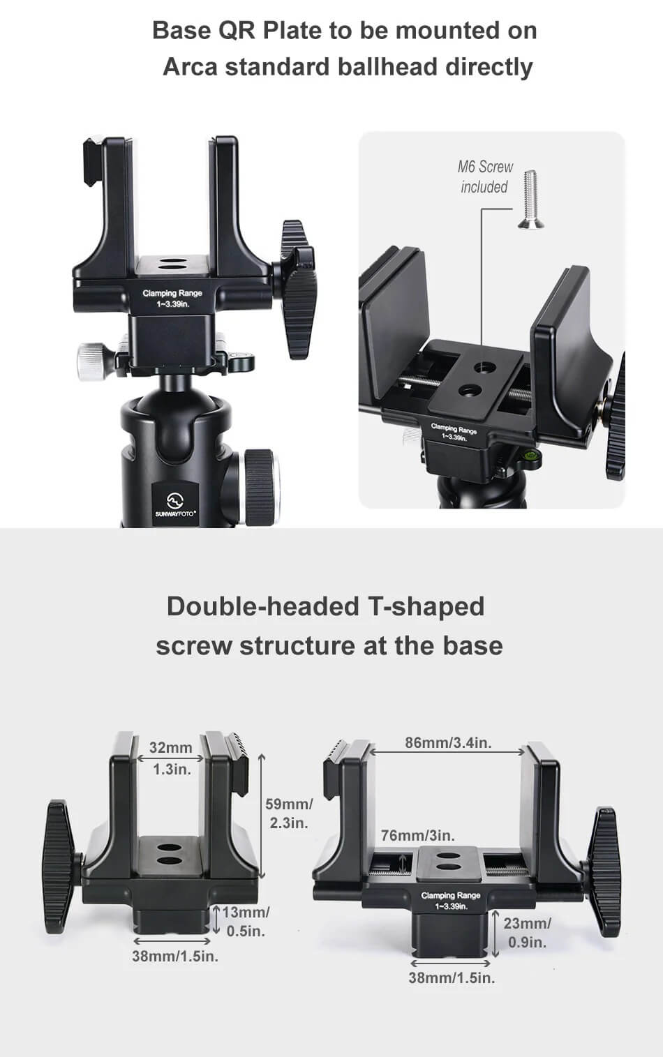 Sunwayfoto Sunwayfoto SM-86B – Robust sadelfeste for jakt og Arca Swiss stativ